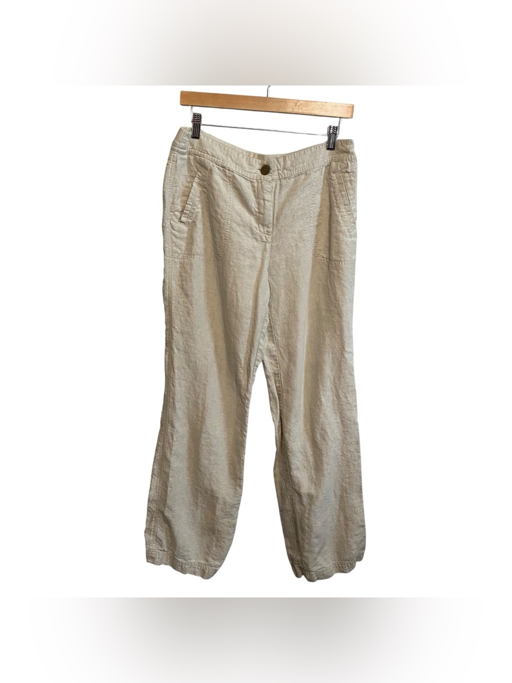Chico's Mid Rise 100% Linen Beachy Coastal Neutral Beige Tan Pants Size 1/M/8